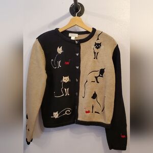 NWOT Christopher Banks Cat Sweater Womens Small Button Cardigan Embroidered (W1)